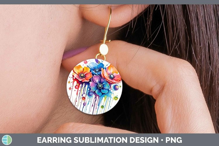 Rainbow Flowers Anemone Round Earrings Sublimation Earrings