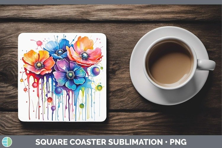Rainbow Flowers Anemone Square Coaster Sublimation Coaster D