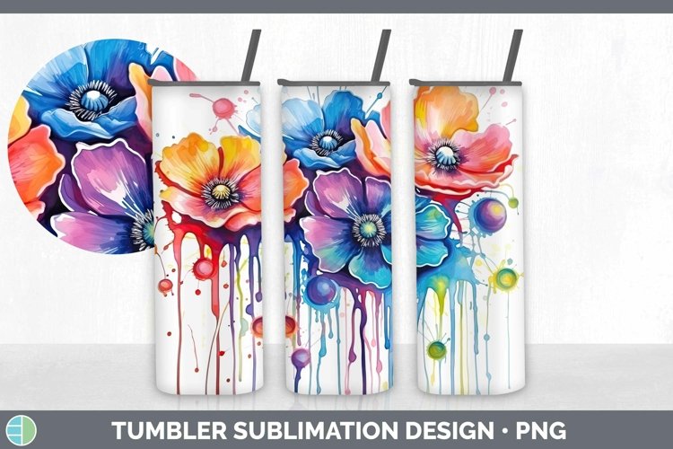 Rainbow Flowers Anemone Tumbler Sublimation 20 oz Skinny Tum