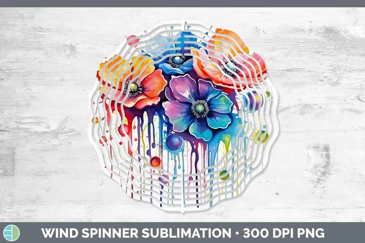 Rainbow Flowers Anemone Wind Spinner Sublimation Spinner Des