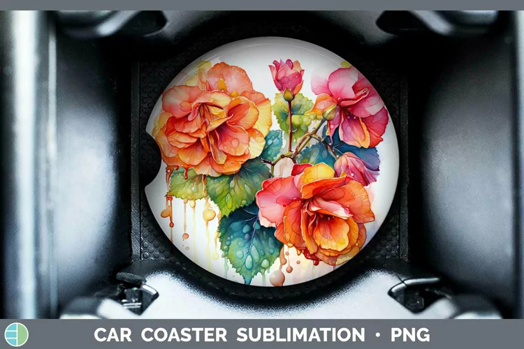 Rainbow Flowers Begonia Car Coaster Sublimation Coaster Desi