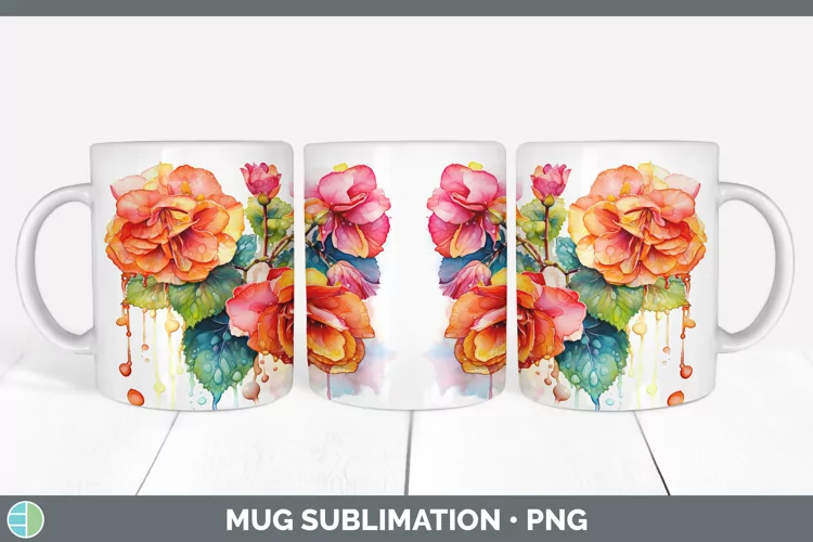 Rainbow Flowers Begonia Mug Wrap Sublimation Coffee Cup Desi