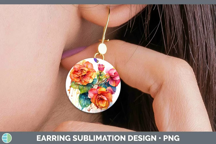 Rainbow Flowers Begonia Round Earrings Sublimation Earrings