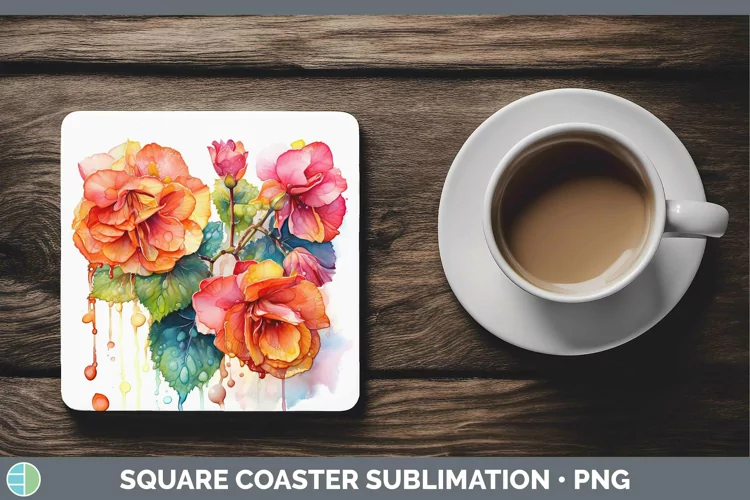 Rainbow Flowers Begonia Square Coaster Sublimation Coaster D