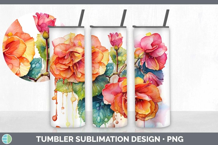 Rainbow Flowers Begonia Tumbler Sublimation 20 oz Skinny Tum