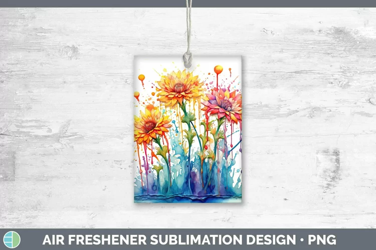 Rainbow Flowers Calendula Air Freshener Sublimation Car Fres