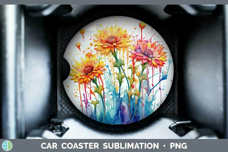 Rainbow Flowers Calendula Car Coaster Sublimation Coaster De
