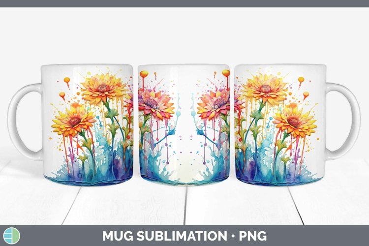 GorgeousRainbow Flowers Mug Wrap design.