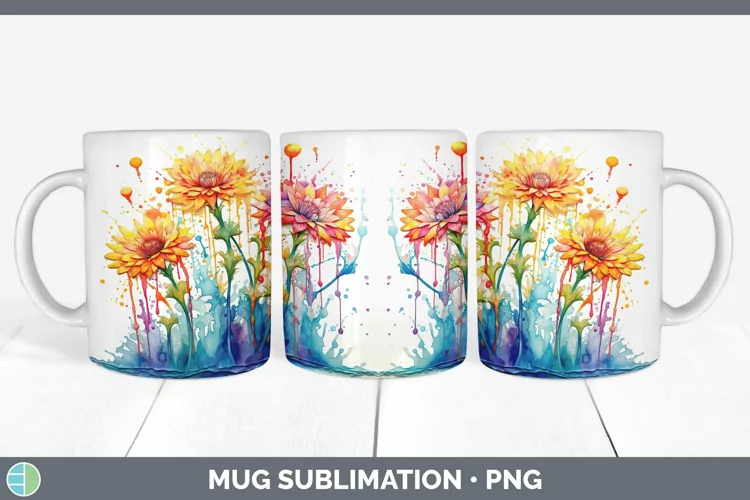 Rainbow Flowers Calendula Mug Wrap Sublimation Coffee Cup De
