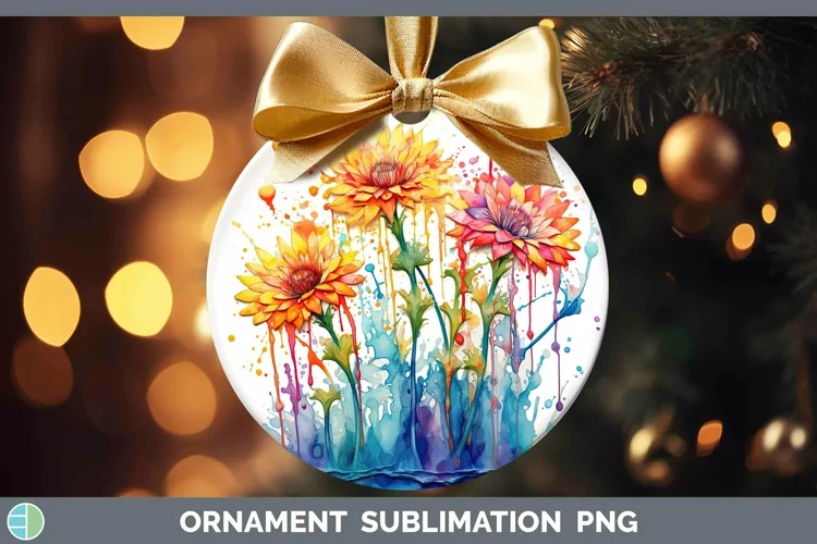 Rainbow Flowers Calendula Ornament Sublimation Bauble Design