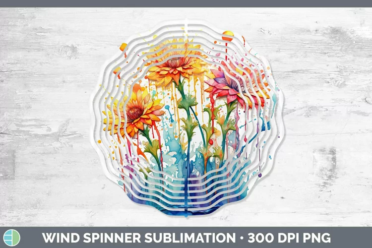 Rainbow Flowers Calendula Wind Spinner Sublimation Spinner D