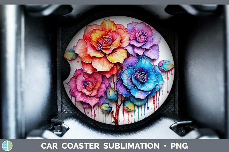 Rainbow Flowers Camellia Car Coaster Sublimation Coaster Des
