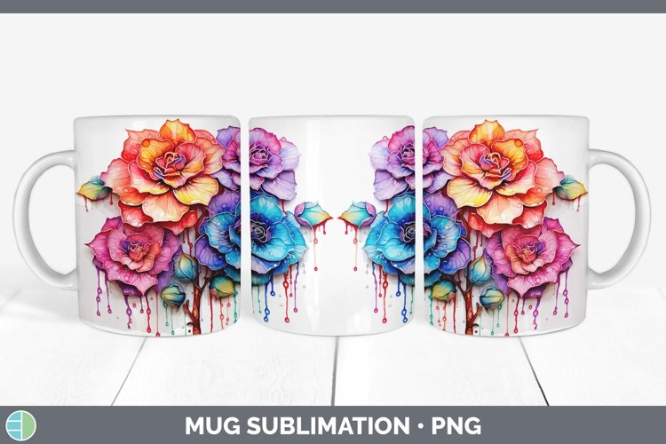 Rainbow Flowers Camellia Mug Wrap Sublimation Coffee Cup Des