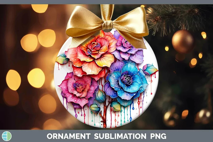 Rainbow Flowers Camellia Ornament Sublimation Bauble Designs