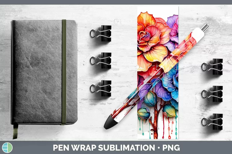 Rainbow Flowers Camellia Pen Wrap Sublimation Epoxy Pen Desi