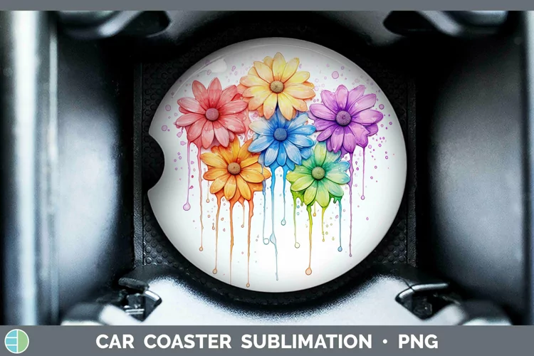 Rainbow Flowers Daisy Car Coaster Sublimation Coaster Design