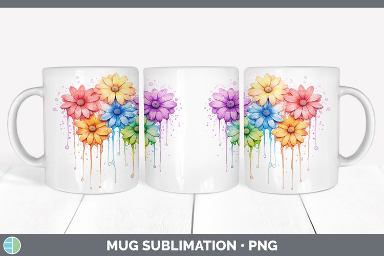 GorgeousRainbow Flowers Mug Wrap design.
