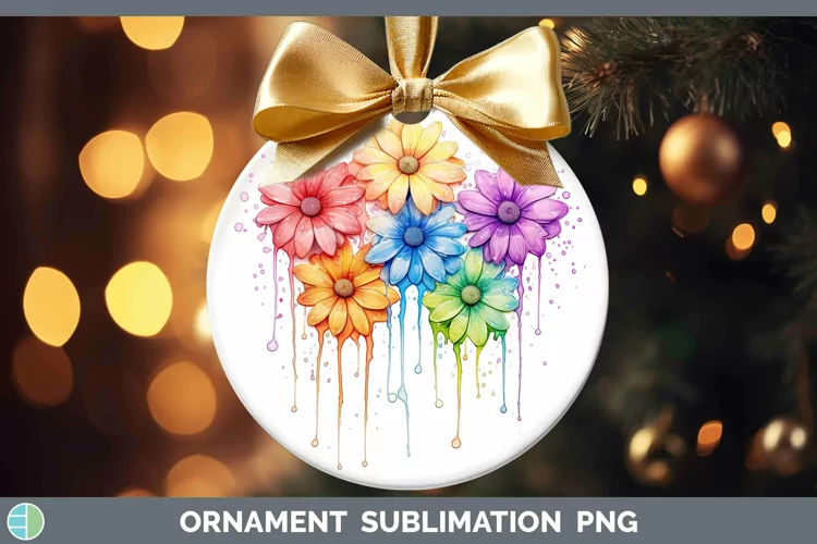 Rainbow Flowers Daisy Ornament Sublimation Bauble Designs