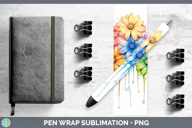Rainbow Flowers Daisy Pen Wrap Sublimation Epoxy Pen Designs