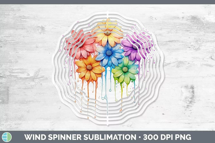 Rainbow Flowers Daisy Wind Spinner Sublimation Spinner Desig