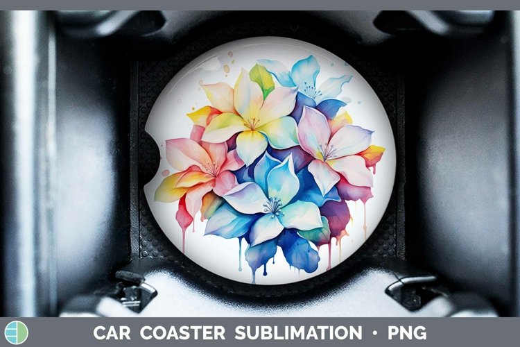 Rainbow Flowers Gardenia Car Coaster Sublimation Coaster Des