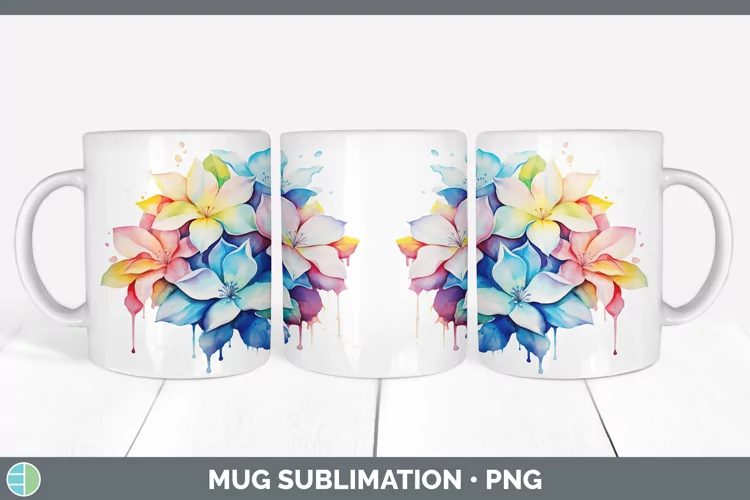 Rainbow Flowers Gardenia Mug Wrap Sublimation Coffee Cup Des