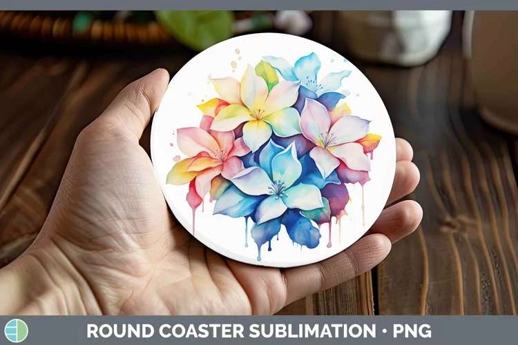 Rainbow Flowers Gardenia Round Coaster Sublimation Coaster D