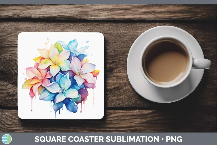 GorgeousRainbow Flowers Square Coaster design.