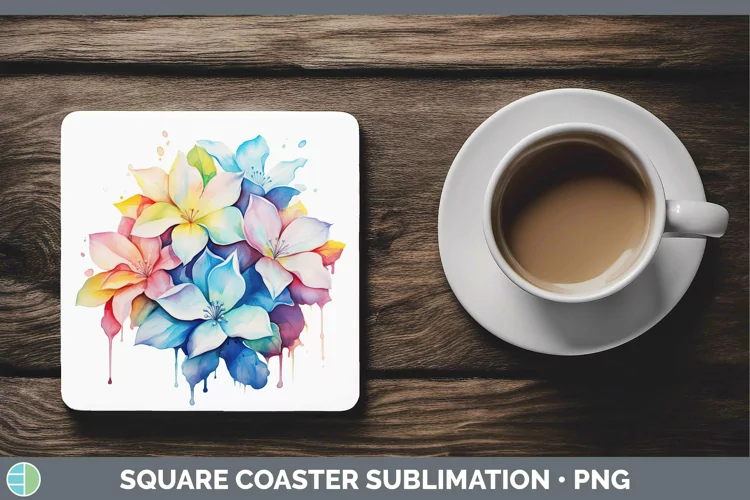 Rainbow Flowers Gardenia Square Coaster Sublimation Coaster
