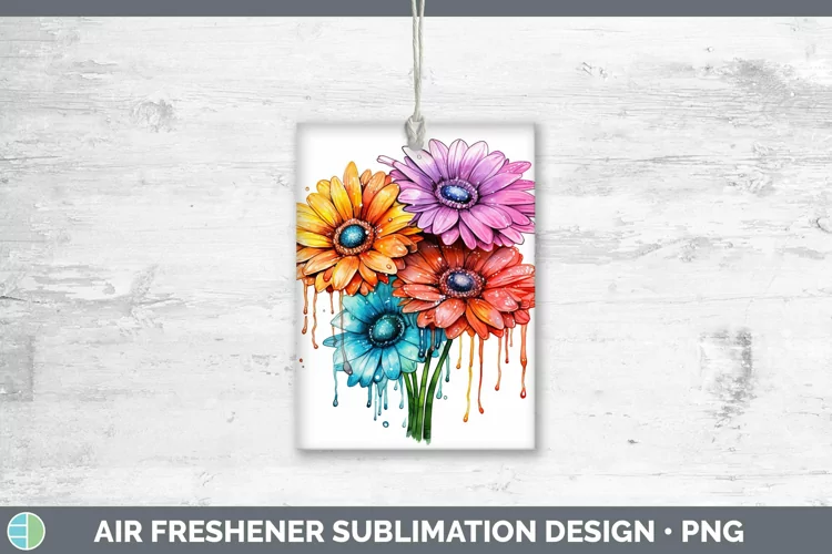 Rainbow Flowers Gerbera Daisy Air Freshener Sublimation Car