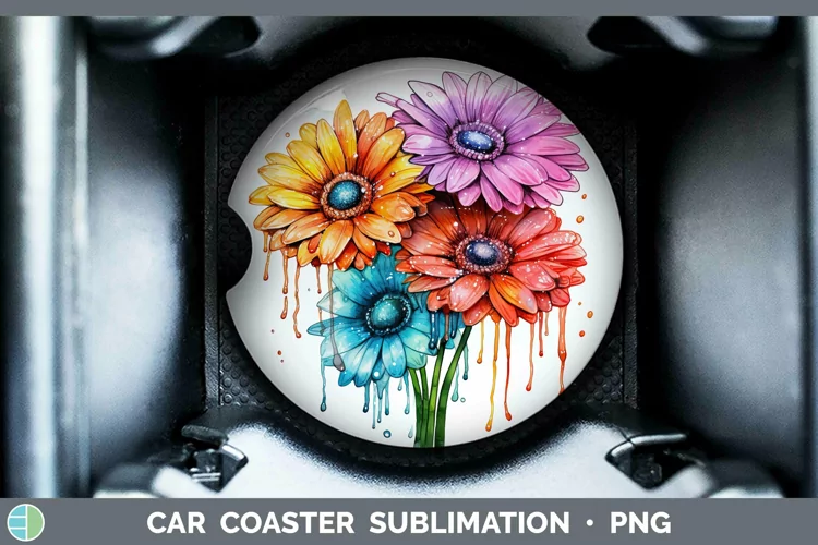 Rainbow Flowers Gerbera Daisy Car Coaster Sublimation Coaste