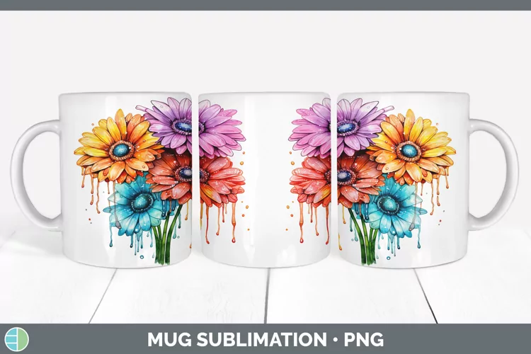 Rainbow Flowers Gerbera Daisy Mug Wrap Sublimation Coffee Cu