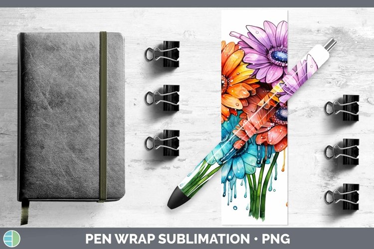 Rainbow Flowers Gerbera Daisy Pen Wrap Sublimation Epoxy Pen