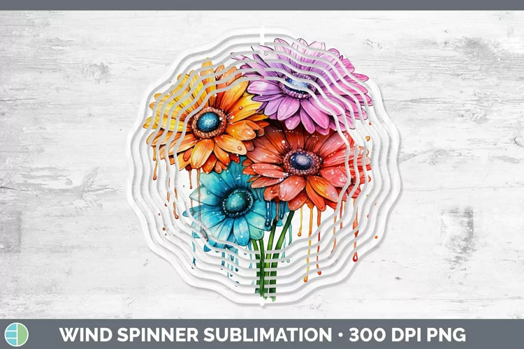 Rainbow Flowers Gerbera Daisy Wind Spinner Sublimation Spinn