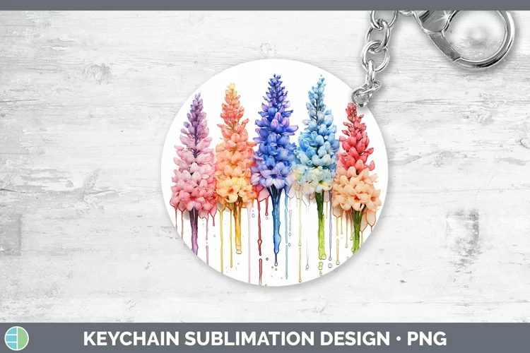 Rainbow Flowers Hyacinth Keychain Sublimation Keyring Design