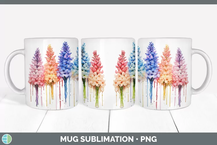 Rainbow Flowers Hyacinth Mug Wrap Sublimation Coffee Cup Des