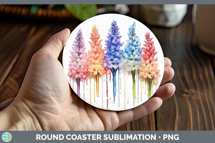 Rainbow Flowers Hyacinth Round Coaster Sublimation Coaster D