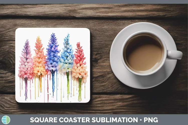 Rainbow Flowers Hyacinth Square Coaster Sublimation Coaster