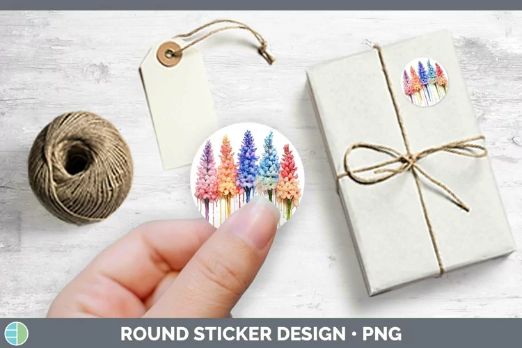 Rainbow Flowers Hyacinth Stickers | Round Labels Designs