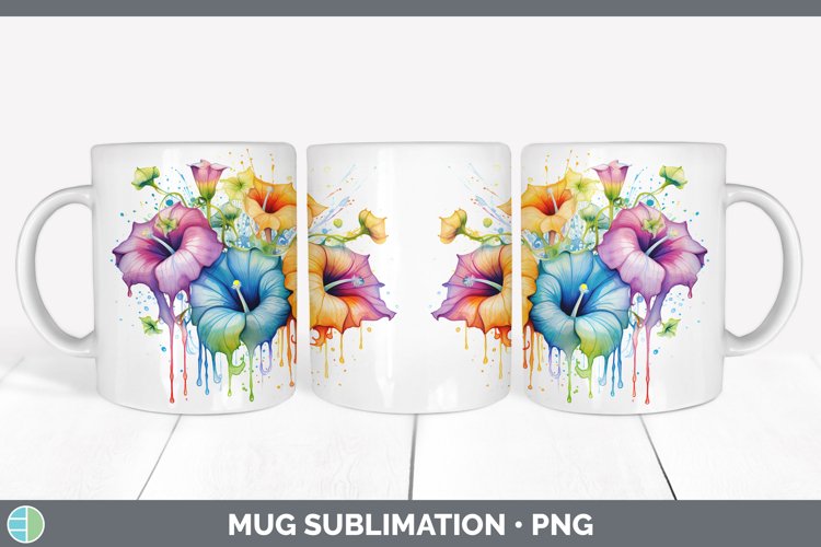Rainbow Flowers Morning Glory Mug Wrap Sublimation Coffee Cu