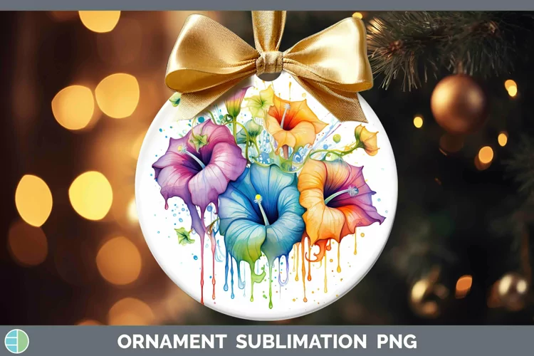 Rainbow Flowers Morning Glory Ornament Sublimation Bauble De