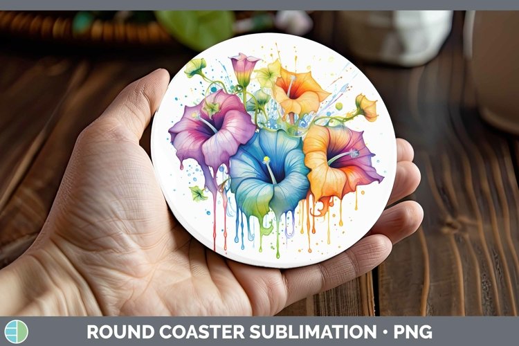GorgeousRainbow Flowers Round Coaster design.