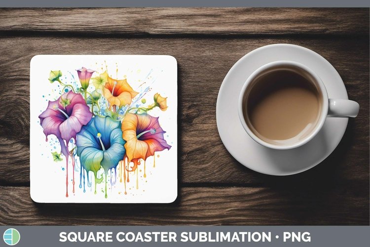 GorgeousRainbow Flowers Square Coaster design.