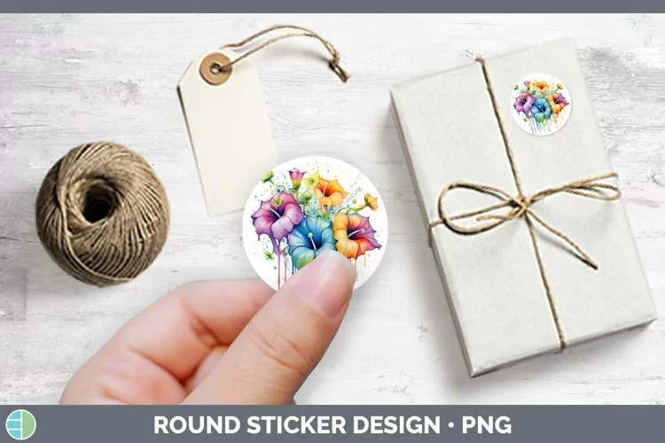 Rainbow Flowers Morning Glory Stickers | Round Labels Design