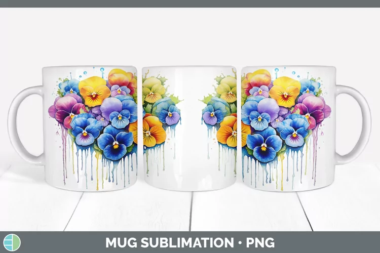 Rainbow Flowers Pansy Mug Wrap Sublimation Coffee Cup Design