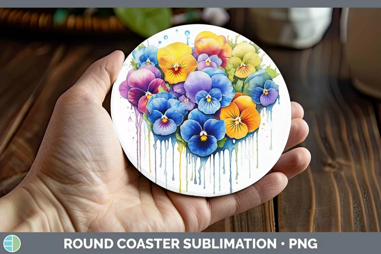 Rainbow Flowers Pansy Round Coaster Sublimation Coaster Desi