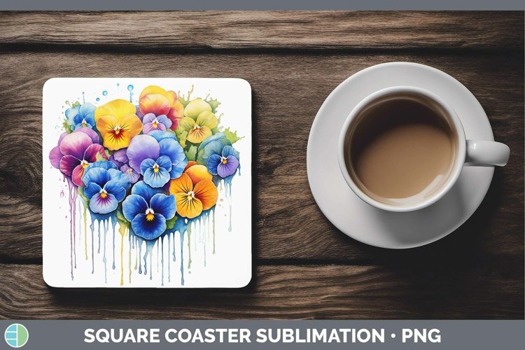 GorgeousRainbow Flowers Square Coaster design.
