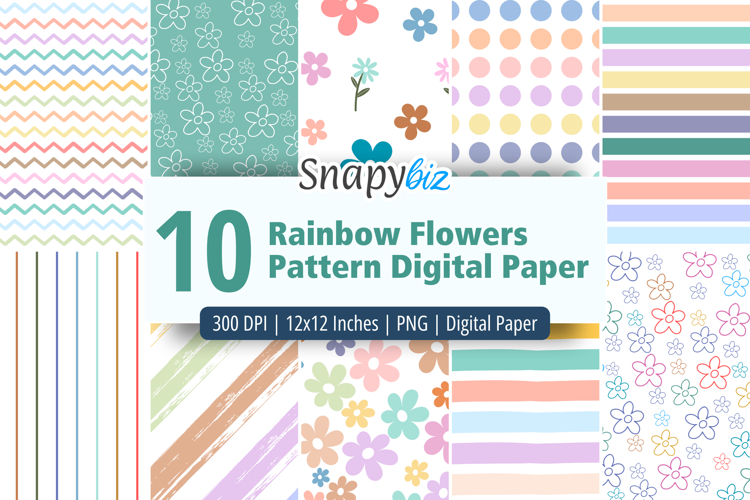 Rainbow Flowers Pattern Digital Paper