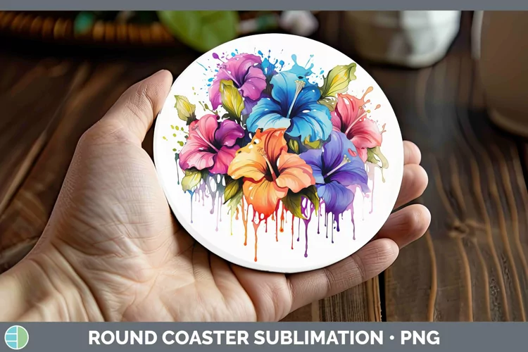 Rainbow Flowers Petunia Round Coaster Sublimation Coaster De