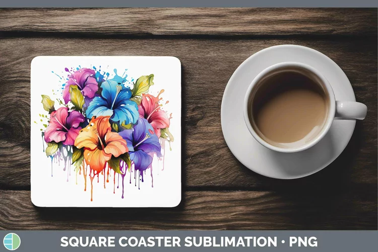 Rainbow Flowers Petunia Square Coaster Sublimation Coaster D